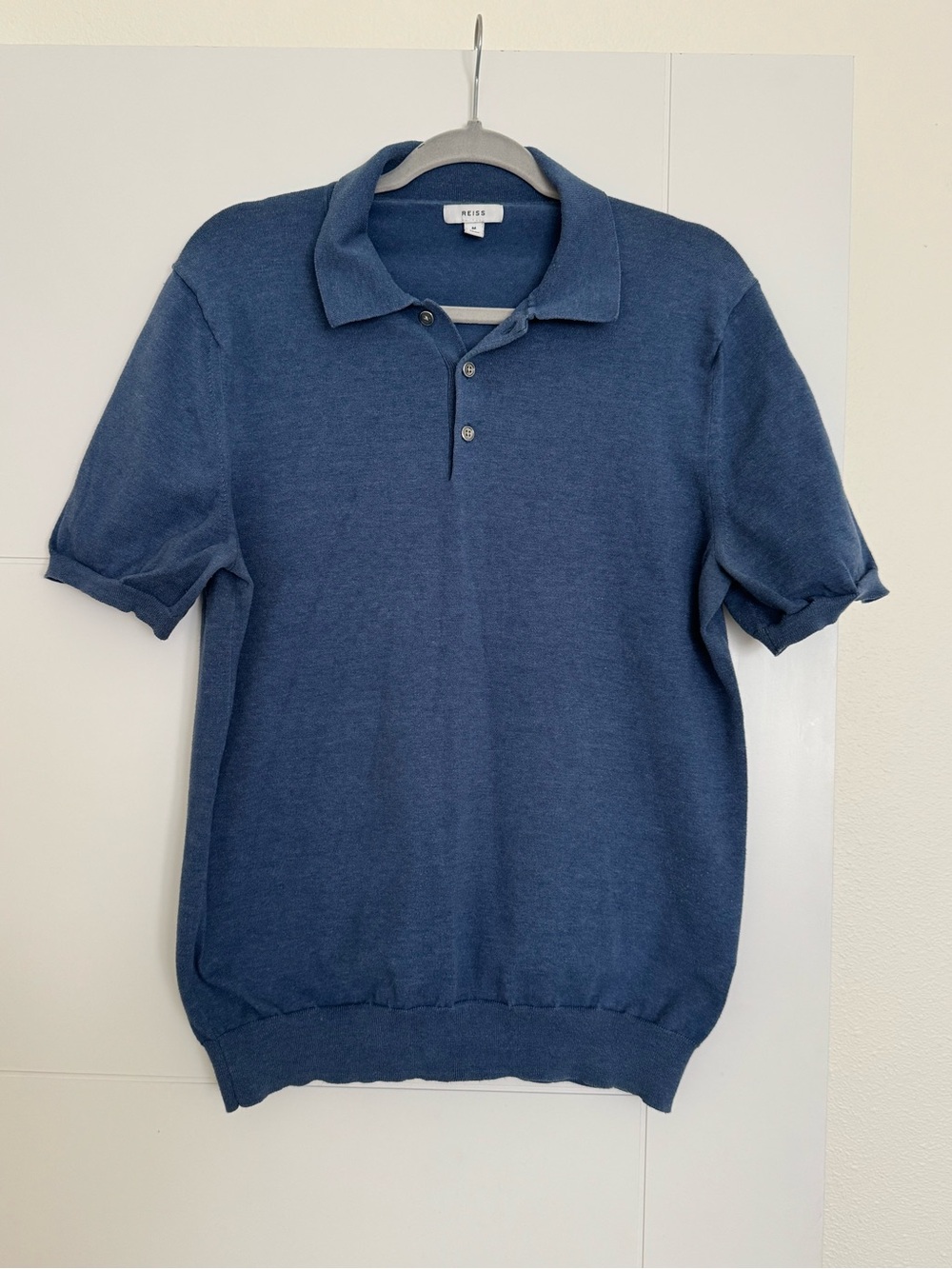 REISS Wilton Men's Medium Knit Polo Shirt Blue Short Sleeve